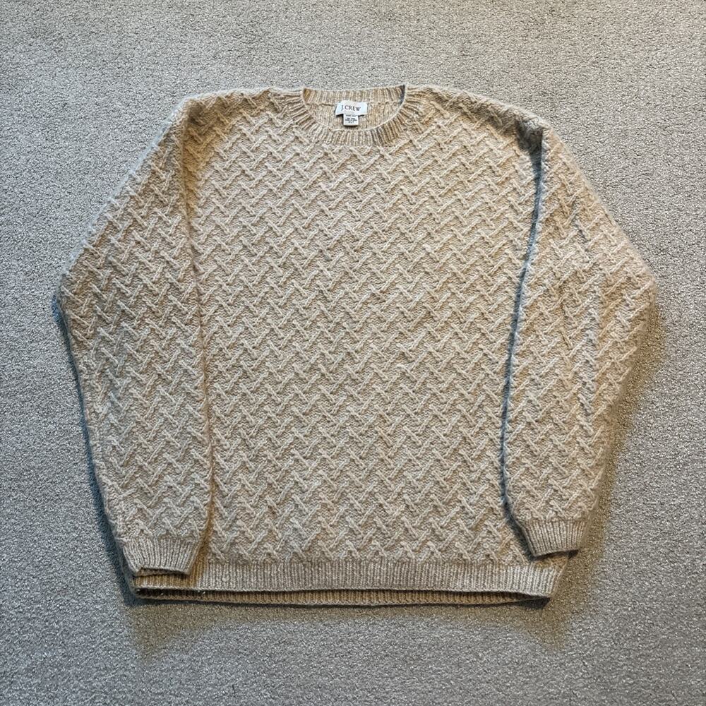 J Crew Wool Hand Knit Chunky Cable Knit Crew Neck Sweater Men's Size XLT Beige